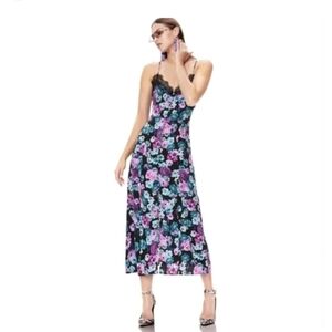 AFRM Electric Daisy Floral Midi Dress Lace Trim Adjustable Spaghetti Straps S